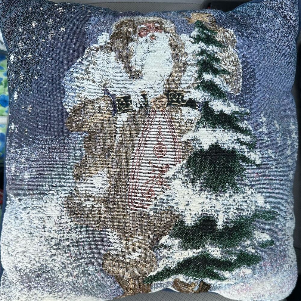 Riverdale Vintage Santa Claus Tapestry Throw Pillow 16x16 Christmas Decor